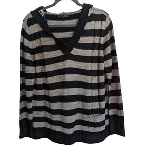 Pierri New York Black Sweater Womens 2X Black and Gray with hood